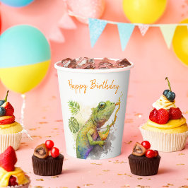 Vasos De Papel Summer Vibes Watercolor Chameleon - Feliz cumpleañ