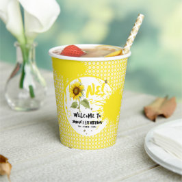 Vasos De Papel Sunflower acuarela con mariposas Primer cumpleaños