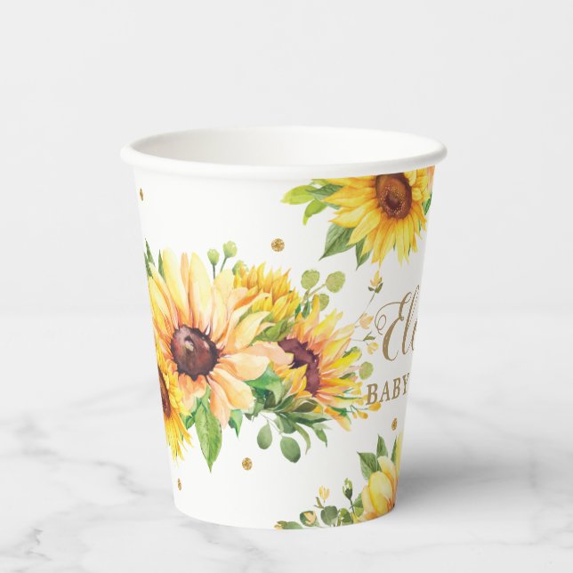 Vasos De Papel Sunflower Floral Baby Shower Birthday Bridal  (Anverso)