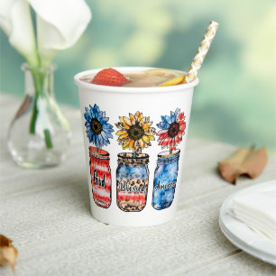 Vasos De Papel Sunflower patriótico en jarras Dios bendijo a Es