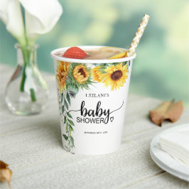 Vasos De Papel Sunflower Watercolor Baby Shower