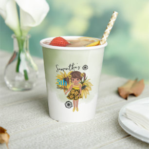 Vasos De Papel Sunflower Watercolor Quinto Chica Cumpleaños