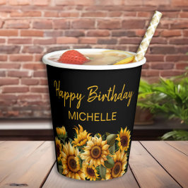 Vasos De Papel Sunflowers Elegant Black Happy Birday Name