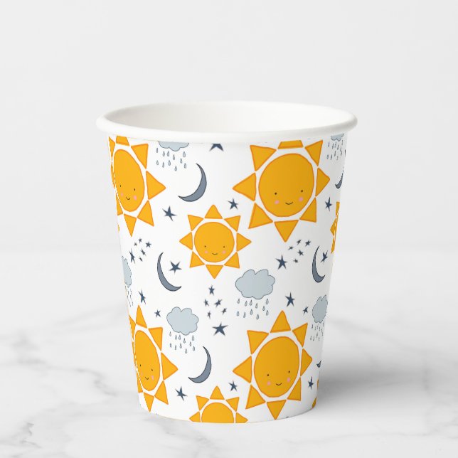 Vasos De Papel Suns, lunas y nubes kawaii (Anverso)