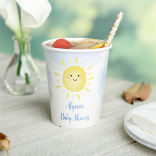 Vasos De Papel Sunshine Clouds Blue Boy Baby Shower