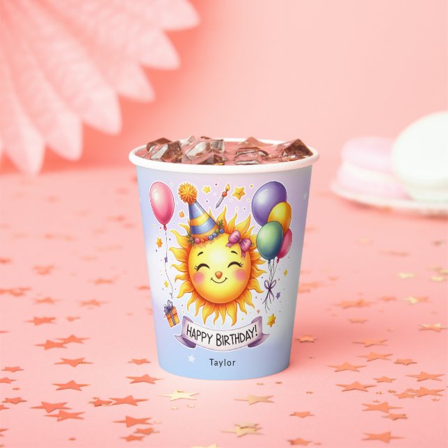 Vasos De Papel Sunshine Custom Name Happy Birday (in situ)