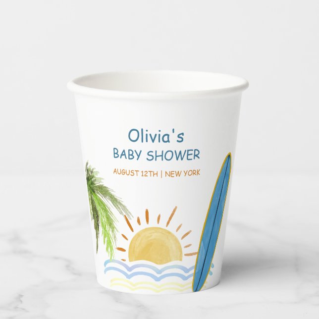 Vasos De Papel Sunshine Tropical Surfing Baby Shower (Anverso)