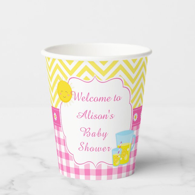 Vasos De Papel Sunshine y Baby Shower rosa y amarillo Lemonade (Anverso)