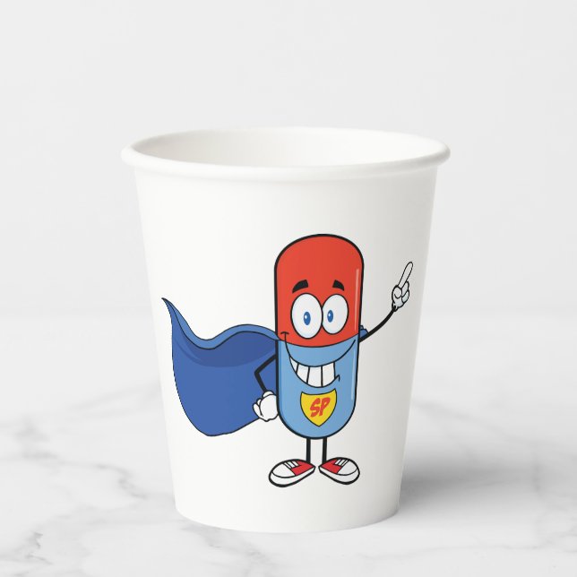 Vasos De Papel Super Pill Cartoon Hero Character (Anverso)