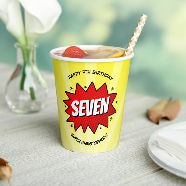 Vasos De Papel Superheroína cómic cualquier cumpleaños de edad (in situ)