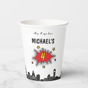 Vasos De Papel Superheroína dinámica en el cuarto cumpleaños