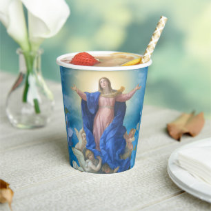 Vasos De Papel Suposición religiosa de Mary Angels Papel católi