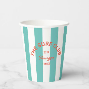 Vasos De Papel Surf Club Red Escudo Turquesa Cabana Stripe