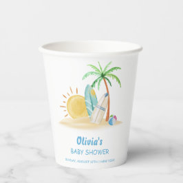 Vasos De Papel Surfboard Sunshine Beach Palm Tree Baby Shower