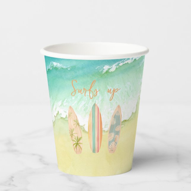Vasos De Papel Surfs Up Cups The Big One Surfer Birday (Anverso)