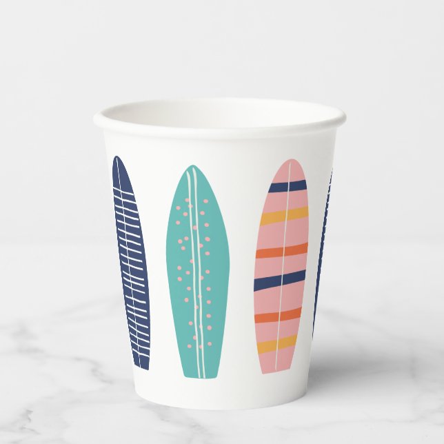 Vasos De Papel Surfs Up Retro Beach Chica Surfboard (Anverso)
