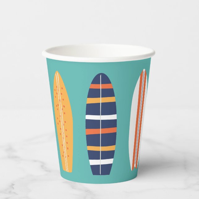 Vasos De Papel Surfs Up Retro Beach Surfboard Paper Cups (Anverso)