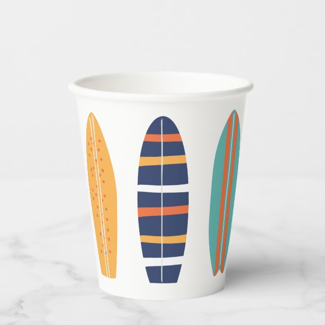 Vasos De Papel Surfs Up Retro Beach Surfboard Paper Cups (Anverso)