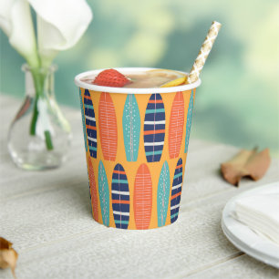 Vasos De Papel Surfs Up Surfboards Naranja Blue Summer Birday