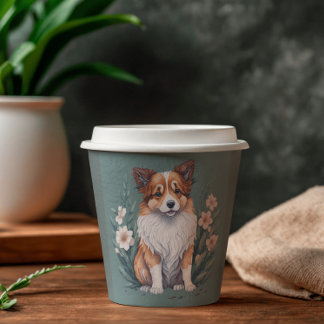 Vasos De Papel Süßer Collie umringt von Blumen - 