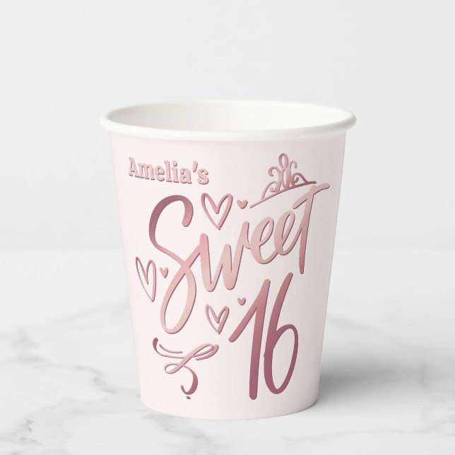 Vasos De Papel Sweet 16 Rose Gold (Reverso )
