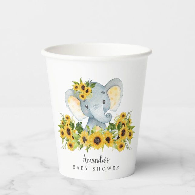 Vasos De Papel Sweet Elephant Neutral Baby Shower (Anverso)