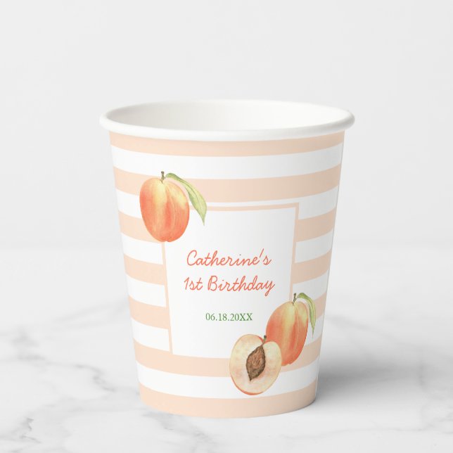 Vasos De Papel Sweet Little Peach Stripes Girl Birthday (Reverso )