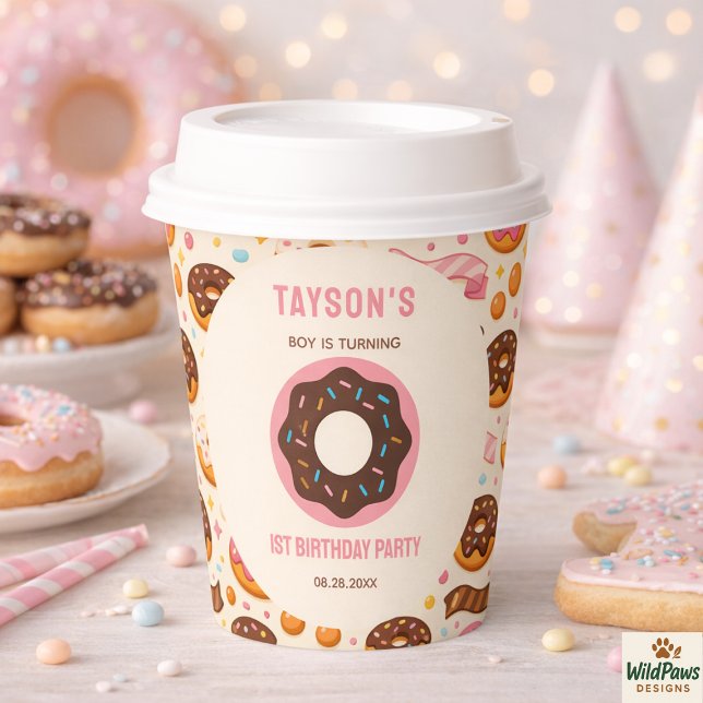 Vasos De Papel Sweet One Donut 1st Birthday Party | Cute Donut  (Sweet One Donut 1st Birthday Party | Cute Donut Paper Cups
)