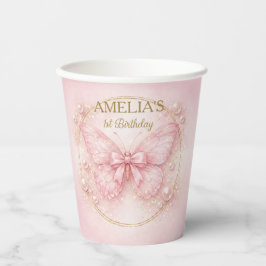 Vasos De Papel Sweet One Pink Butterfly 1st Birthday Girl 