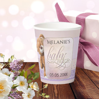 Vasos De Papel Sweet Peach Lilac Teddy Bear Baby Shower