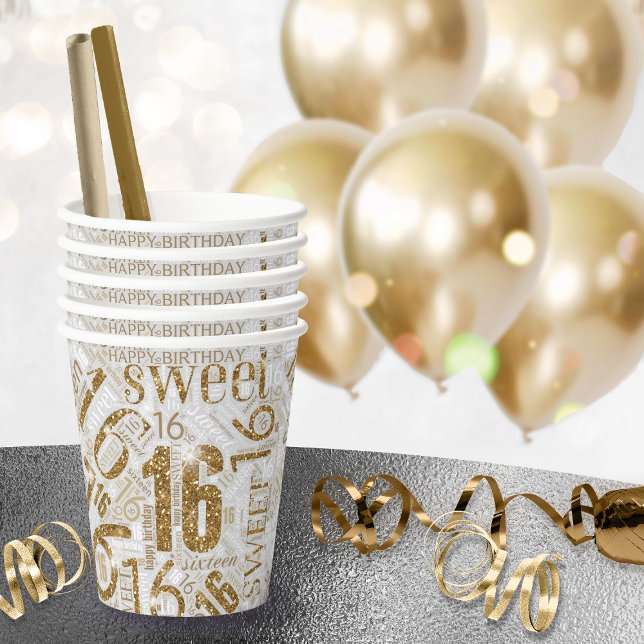 Vasos De Papel Sweet Sixteen Sparkle Word Cloud Gold ID265 (Subido por el creador)