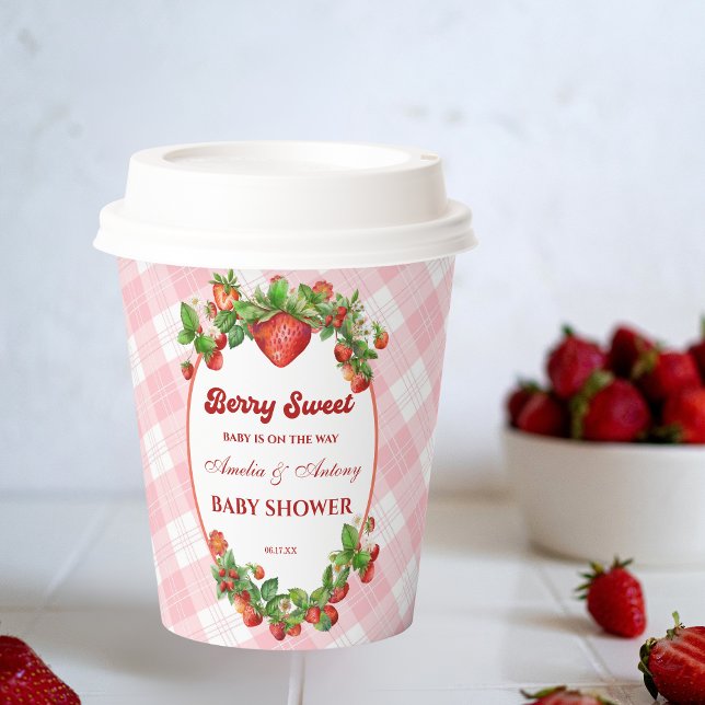Vasos De Papel Sweet Strawberry Pink Gingham Baby Shower (Subido por el creador)