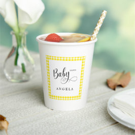 Vasos De Papel Sweet Yellow Gingham Baby Shower