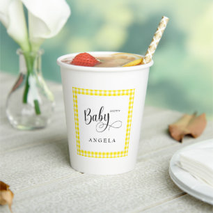 Vasos De Papel Sweet Yellow Gingham Baby Shower