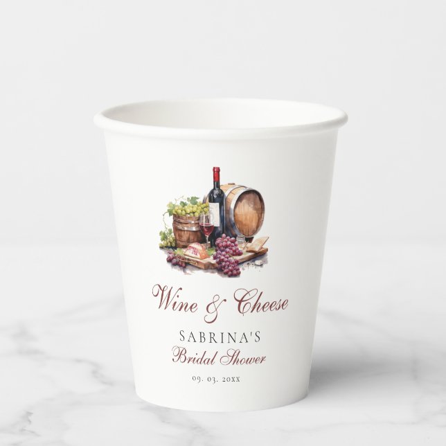 Vasos De Papel Tabla de fiambres Vino y Queso Despedida de solter (Anverso)