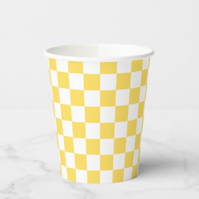 Vasos De Papel Tablero de ajedrez amarillo visual clásico (Izquierda)