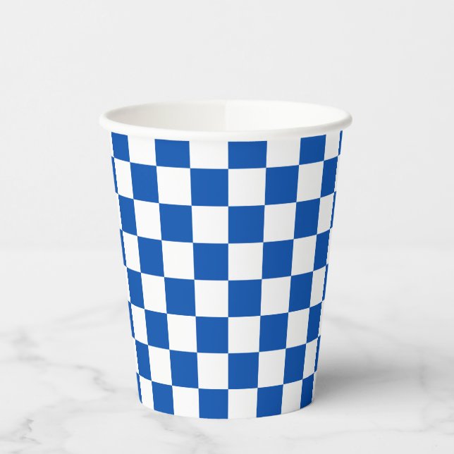 Vasos De Papel Tablero de ajedrez clásico azul cobalto (Izquierda)