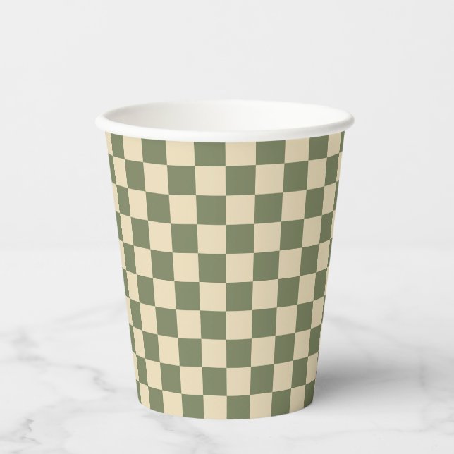 Vasos De Papel Tablero de ajedrez verde y beige claro (Anverso)