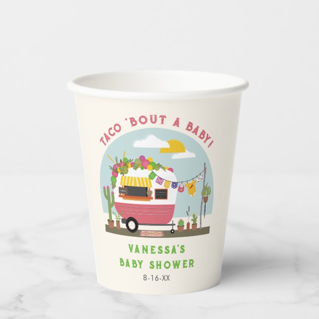 Vasos De Papel Taco Bout Un Bebé Chica Rosa Caliente Baby Shower (Anverso)