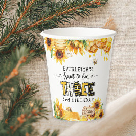 Vasos De Papel Tan dulce de ser tres florales de tercer cumpleaño