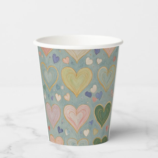 Vasos De Papel Tapiz del corazón Pastel (Anverso)