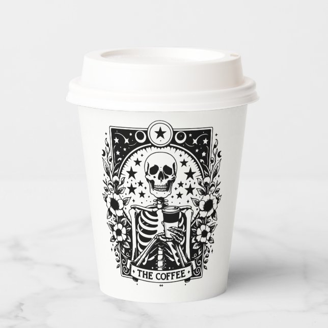 Vasos De Papel Tarjeta Tarot monocroma "El café" Skeleton | (Anverso)