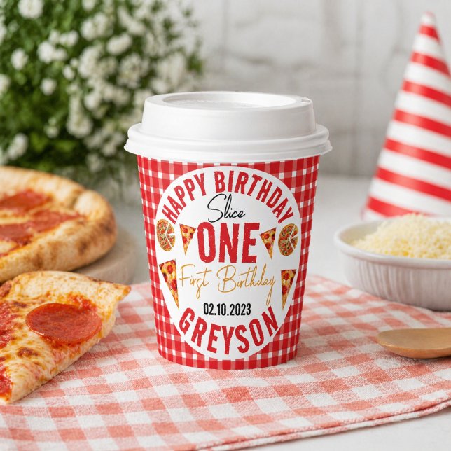 Vasos De Papel Tarta De Cumpleaños 1º De Modern Slice Slice Baby  (Modern Slice Slice Baby Pizza 1st Birthday Paper Cups)