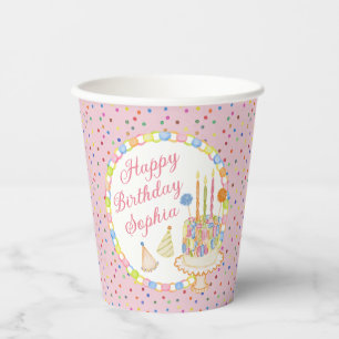 Vasos De Papel Tarta de cumpleaños Pink Cue the Confetti