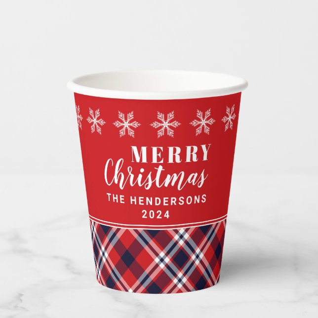 Vasos De Papel Tartán Rojo Juega Navidades Personalizados Moderno (Anverso)