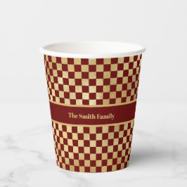 Vasos De Papel Tasa de papel de color rojo oscuro con oro negro