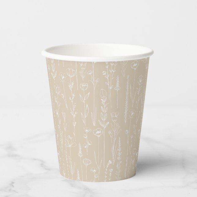 Vasos De Papel Taupe Wildflower Party Cup | Neutral Botanical (Anverso)
