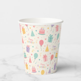 Vasos De Papel Taza Colorida de Cumpleaños con Tonos Pastel Feliz