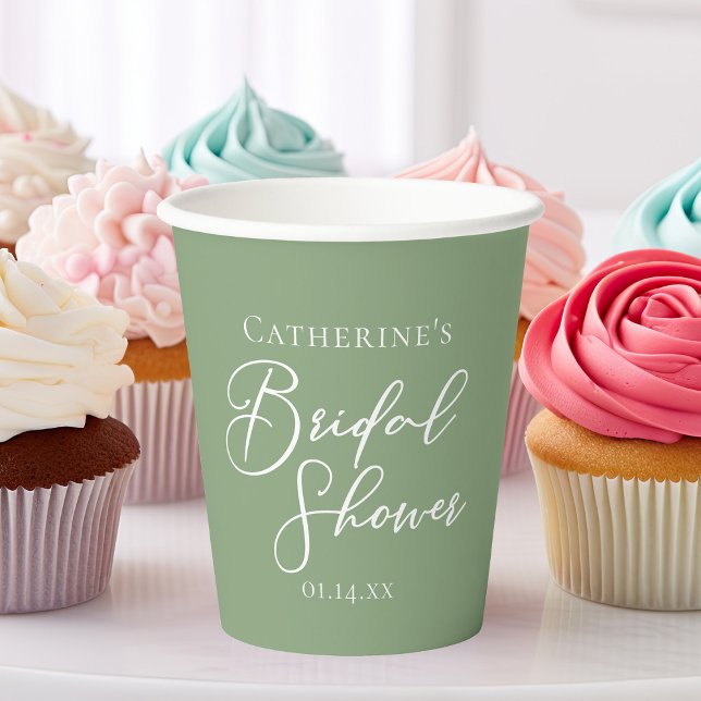 Vasos De Papel Taza de Cumpleaños de Boda Verde Salvia con Letra  (Subido por el creador)