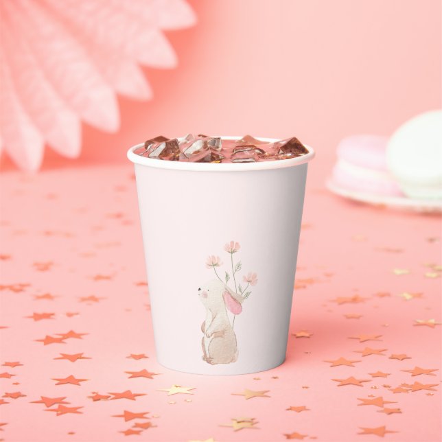 Vasos De Papel Taza de cumpleaños del primer año de conejito rosa (in situ)